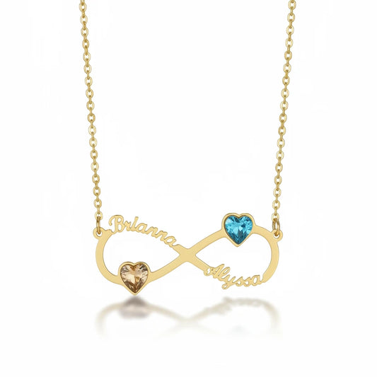 Infinity Duo Heart Birthstone Name Necklace