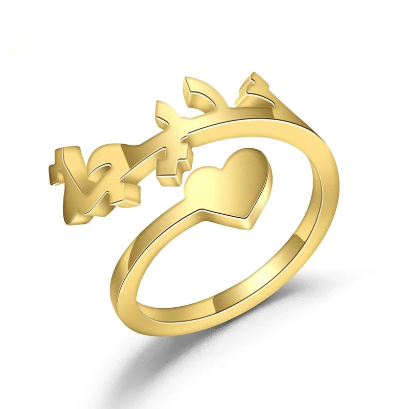 Arabic Heart & Name Spiral Ring
