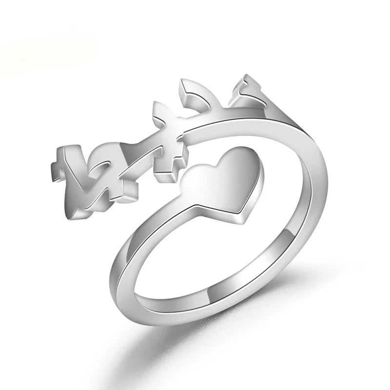 Arabic Heart & Name Spiral Ring