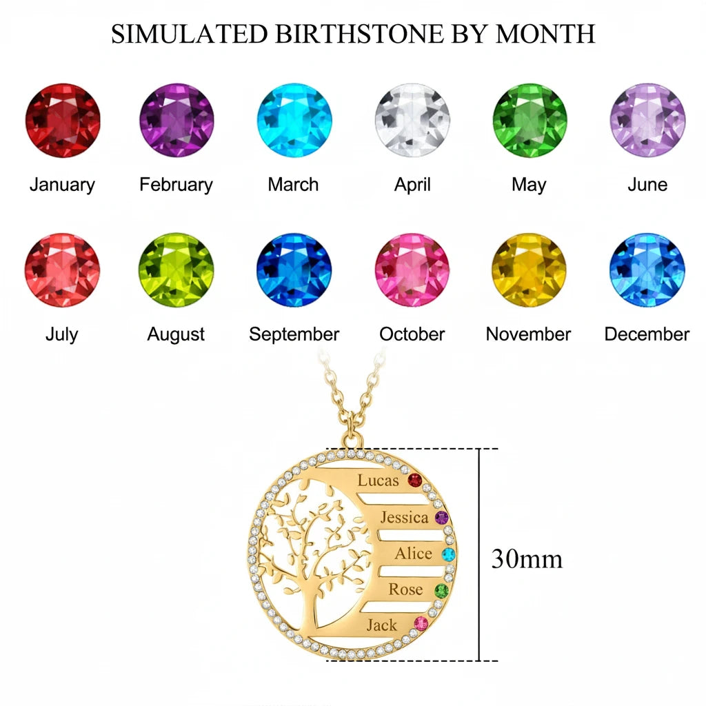 Tree of Life Birthstone Family Name Necklace