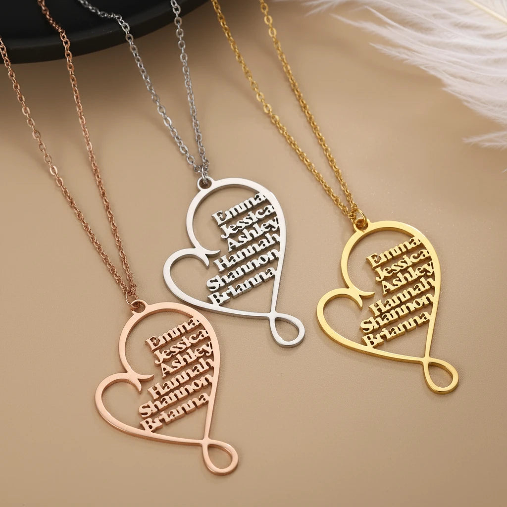 Classic Heart Family Name Necklace