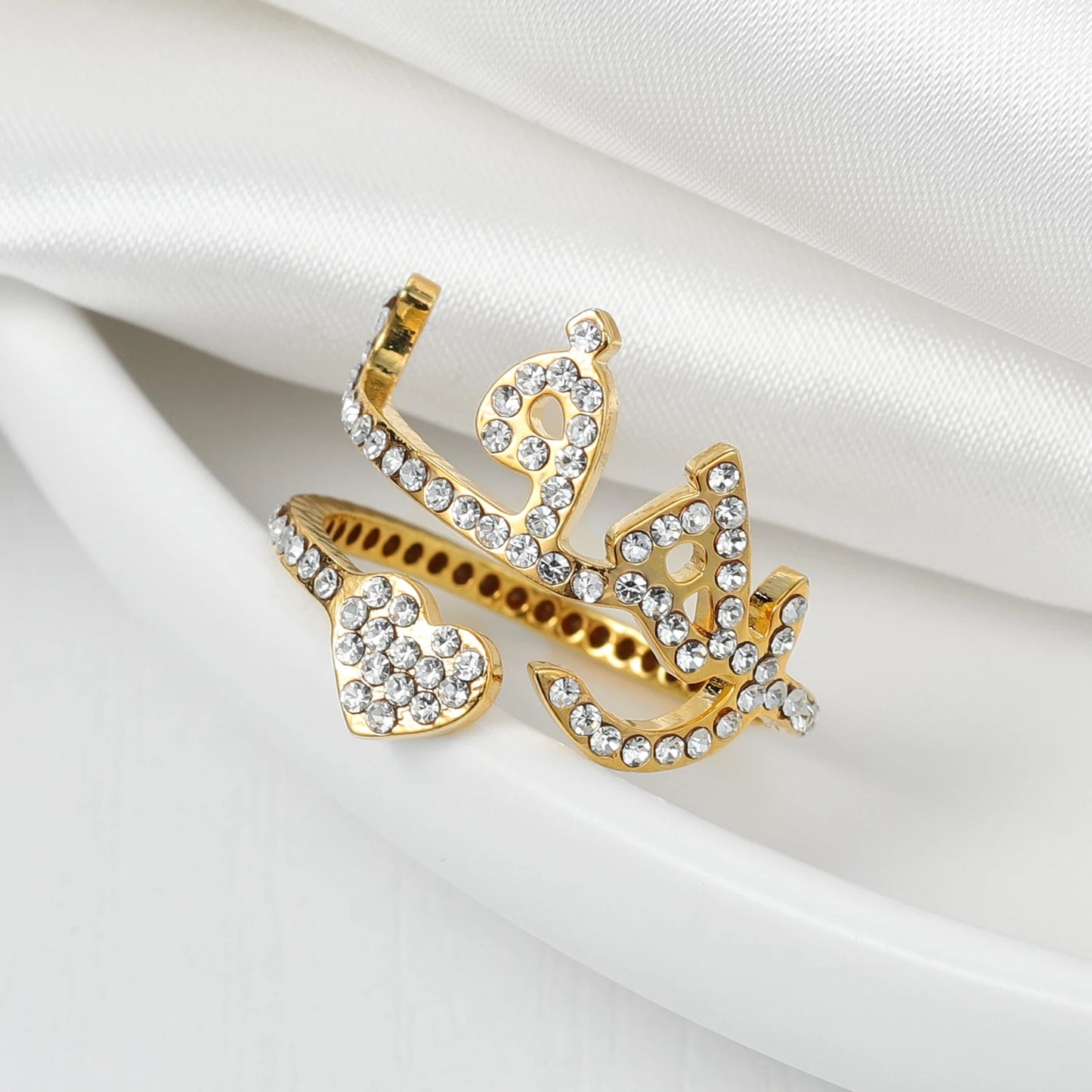 Crystal Encrusted Arabic Name & Heart Spiral Ring