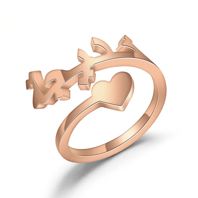 Arabic Heart & Name Spiral Ring