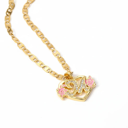 Sakura Heart Initial Necklace