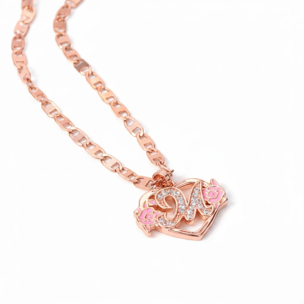 Sakura Heart Initial Necklace