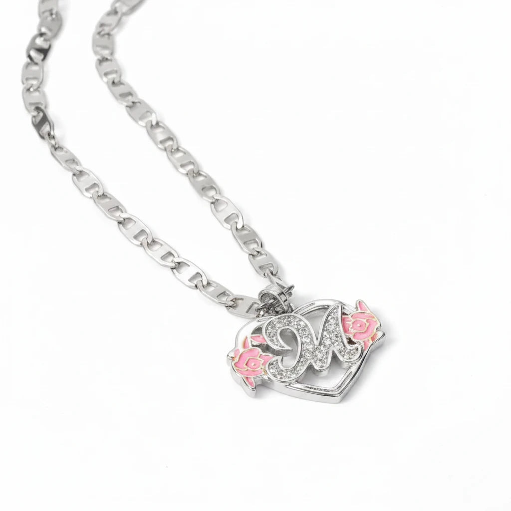 Sakura Heart Initial Necklace