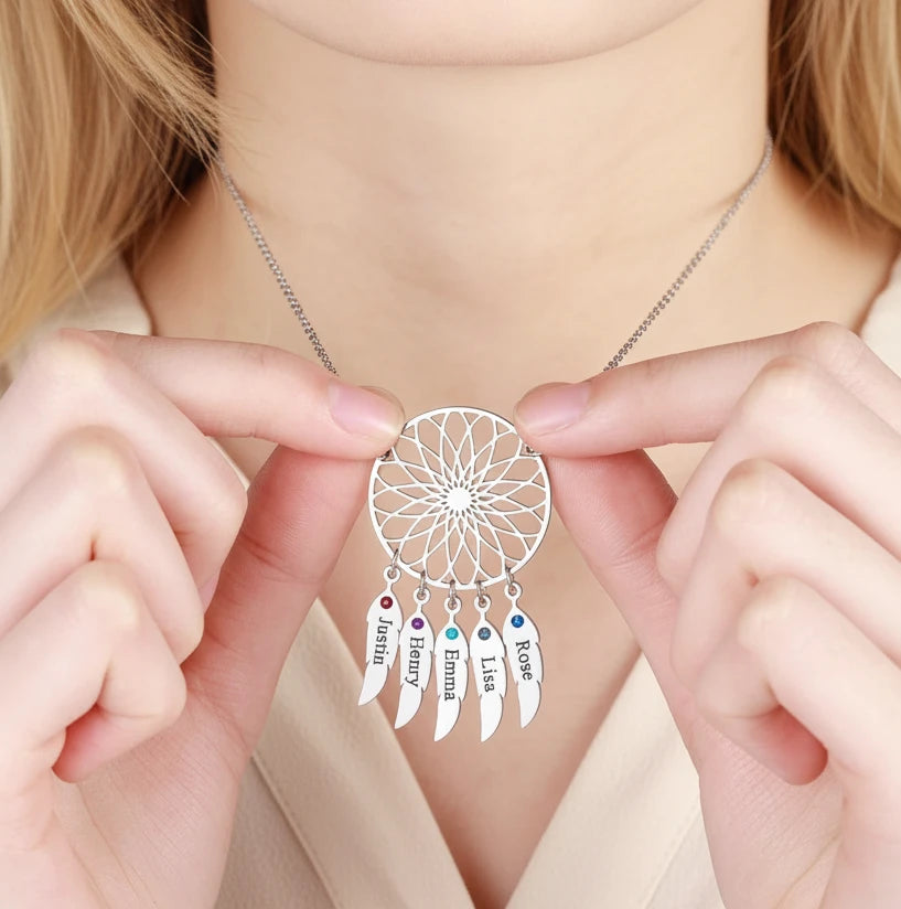 Dream Catcher Name Necklace With Birthstone