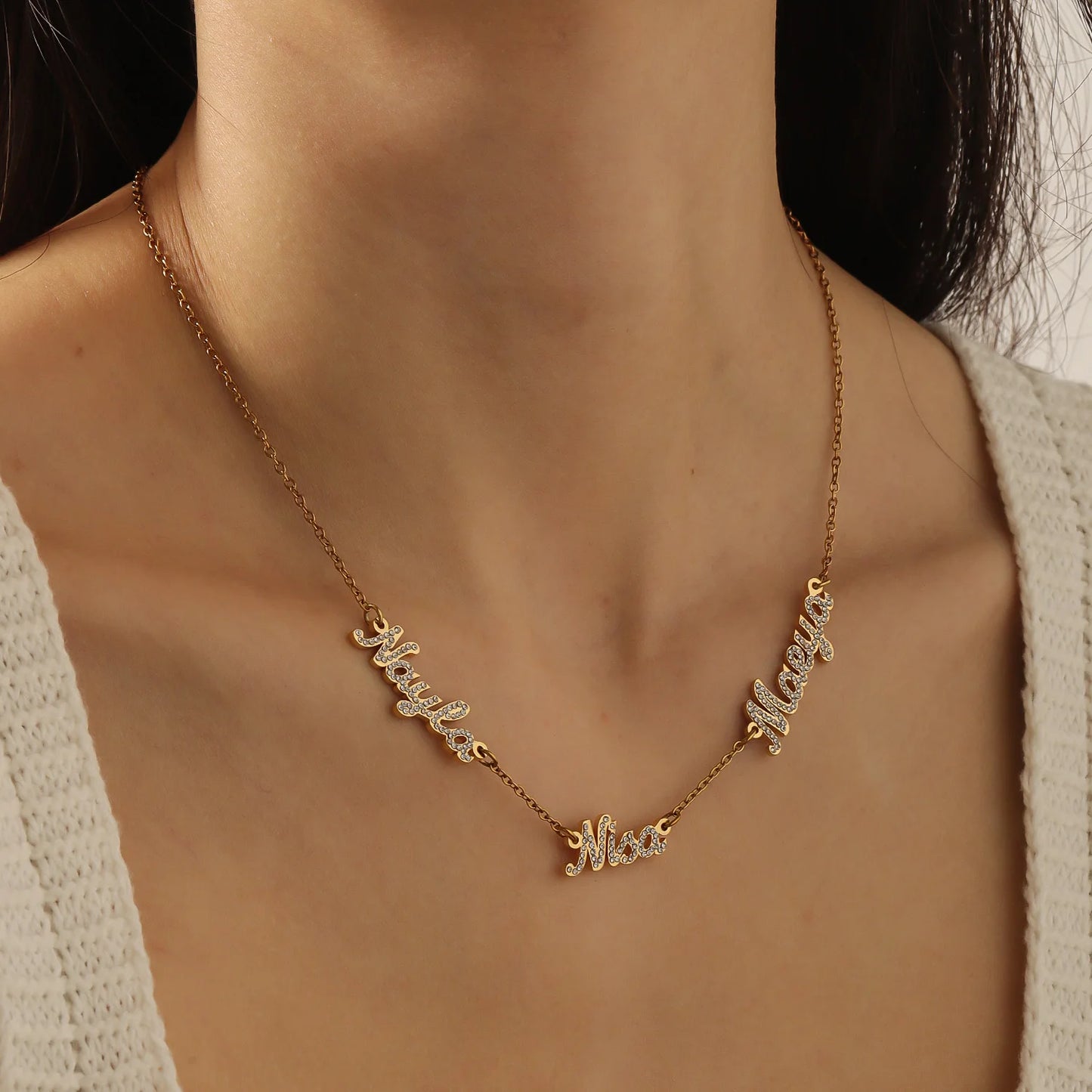 Crystal Encrusted Multi Name Necklace