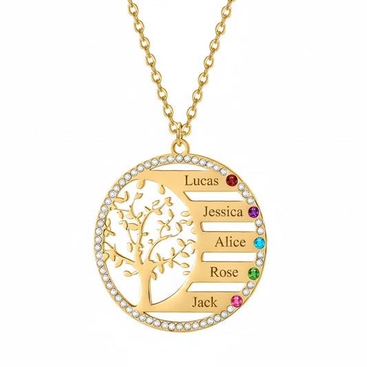 Tree of Life Birthstone Family Name Necklace