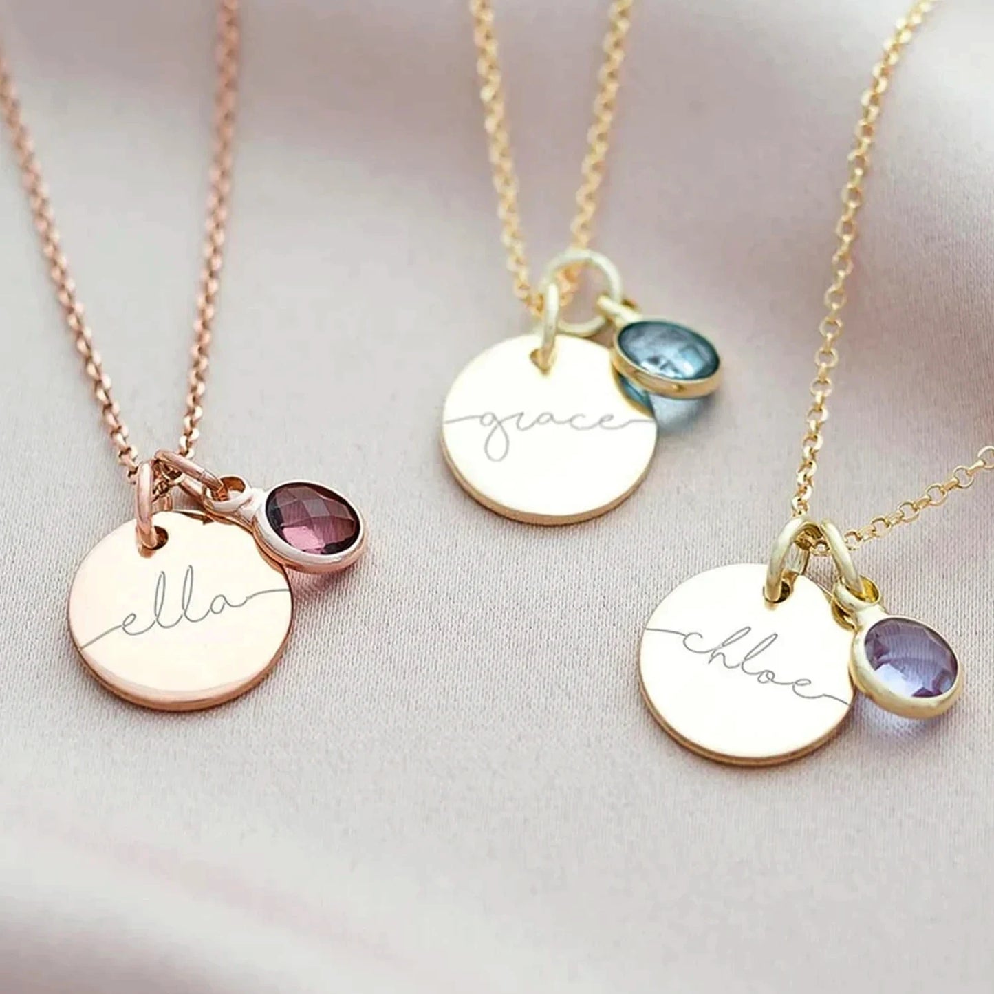 Birthstone Pendant Disc Name Necklace