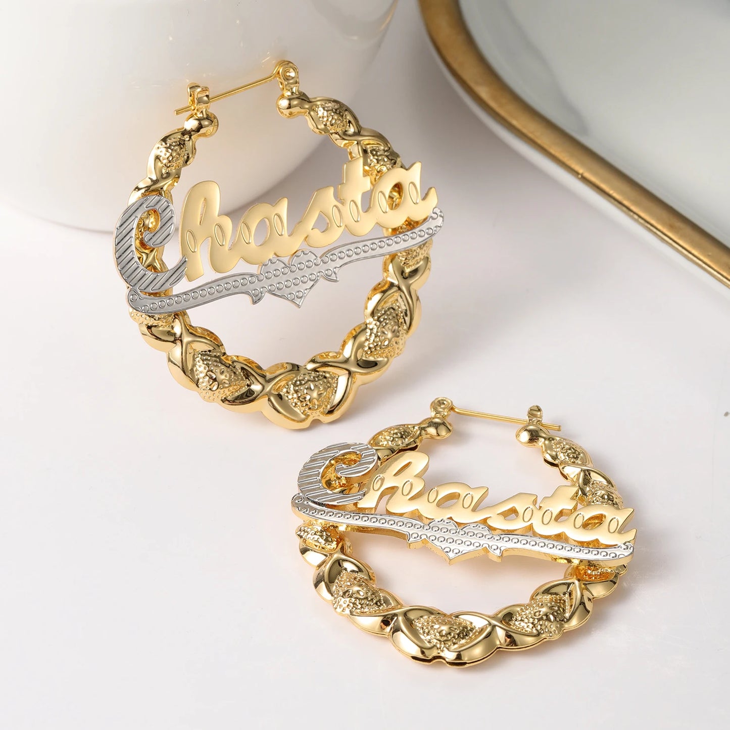 Multi Tone Hoop Name Earrings