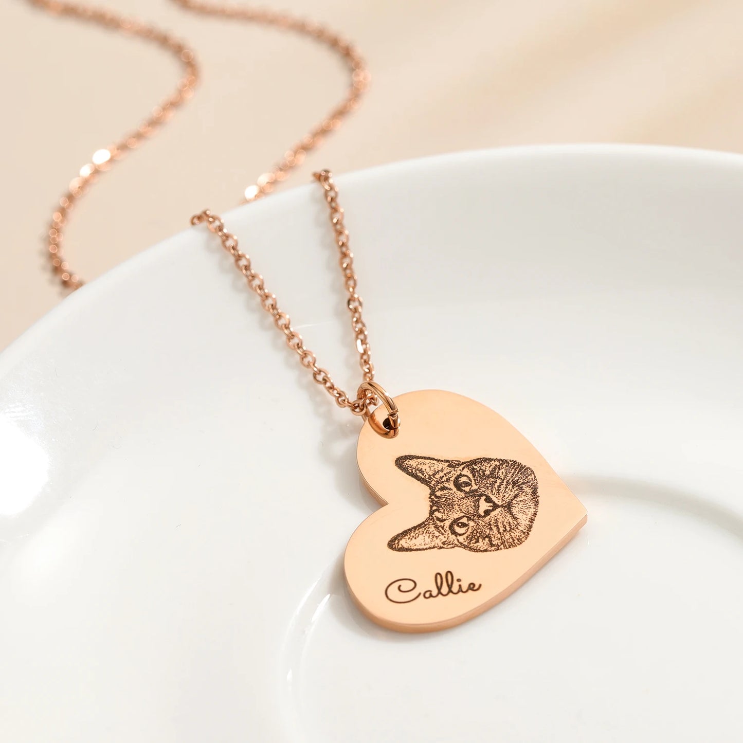 Heart Pet Portrait Name Necklace
