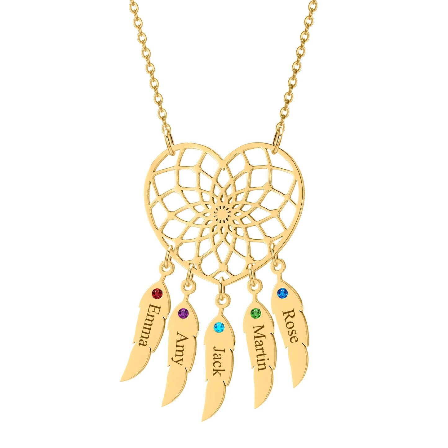 Heart Dream Catcher Birthstone Name Necklace