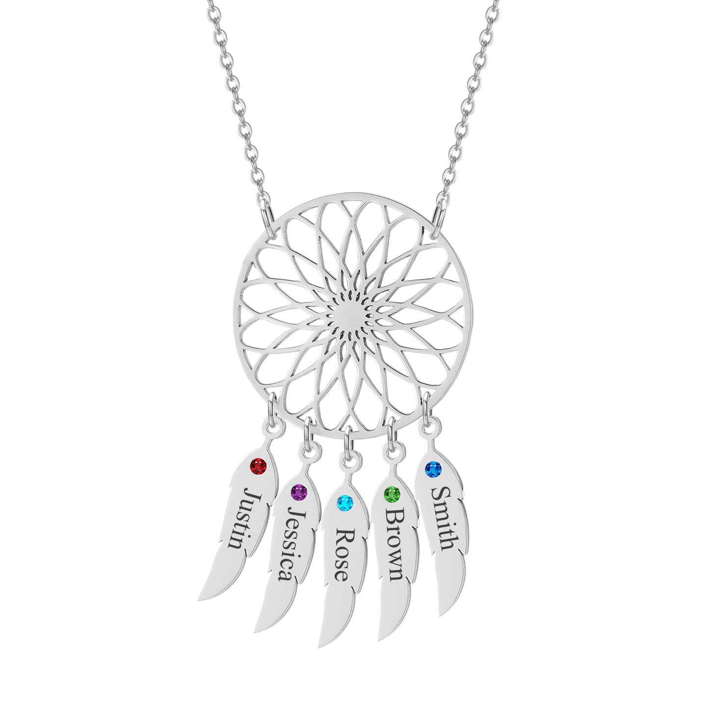 Dream Catcher Name Necklace With Birthstone