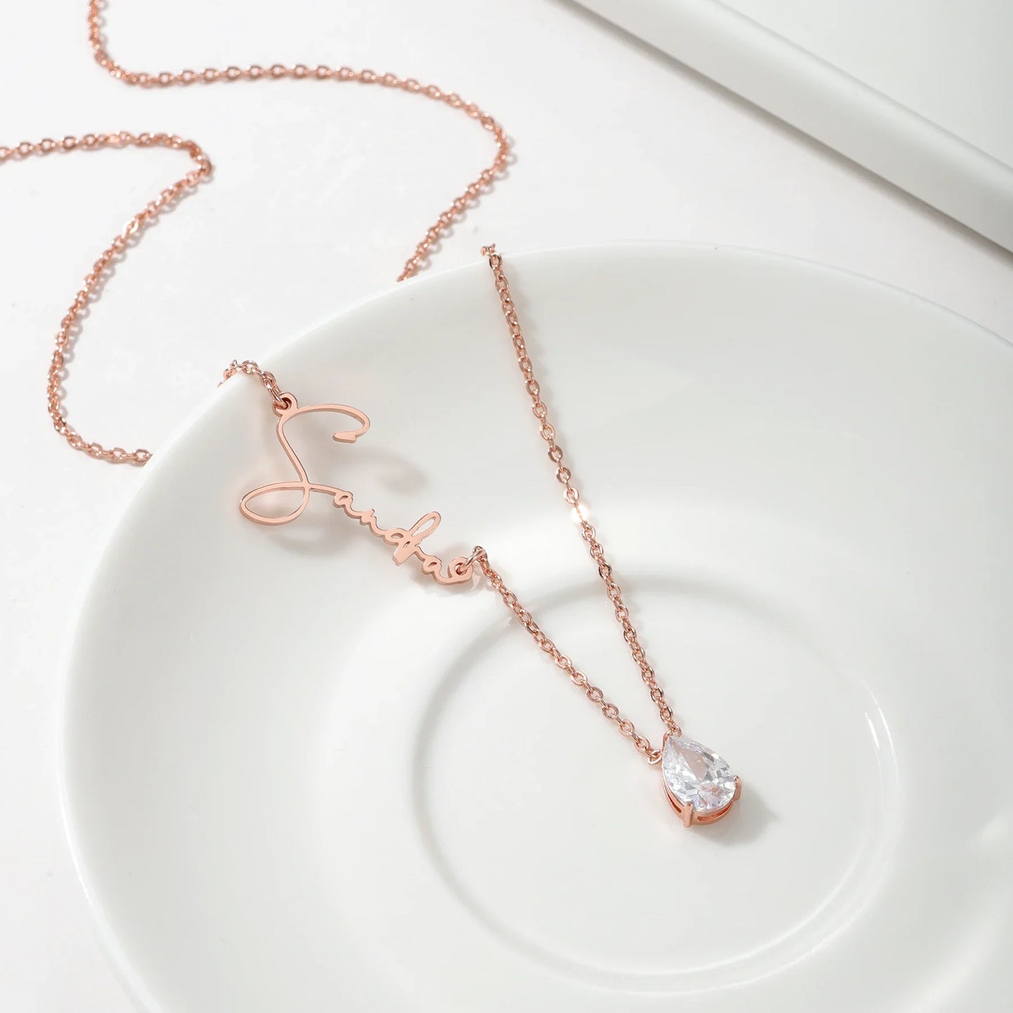 Birthstone Teardrop Name Necklace