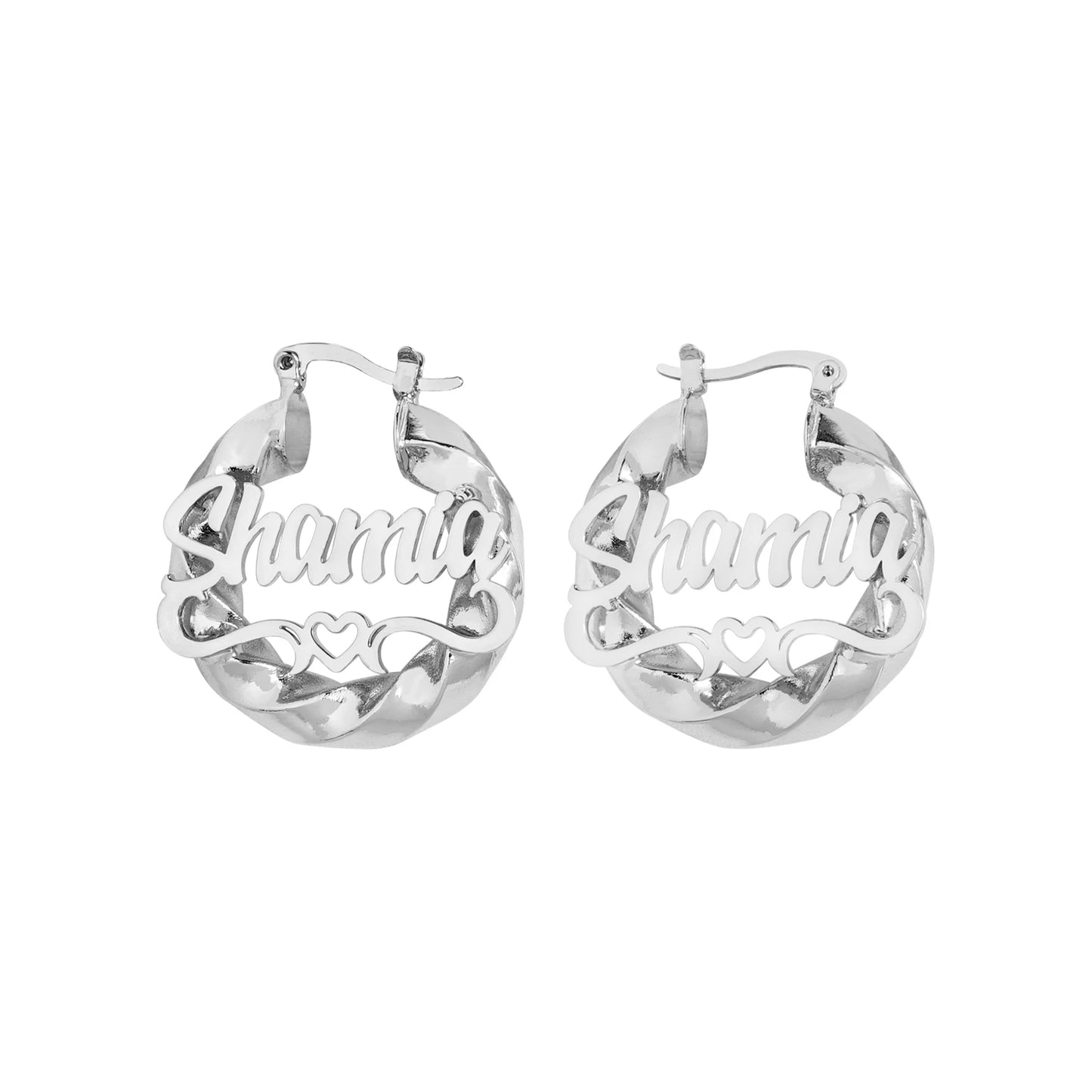 Twisted Hoop Heart Arch Name Earrings