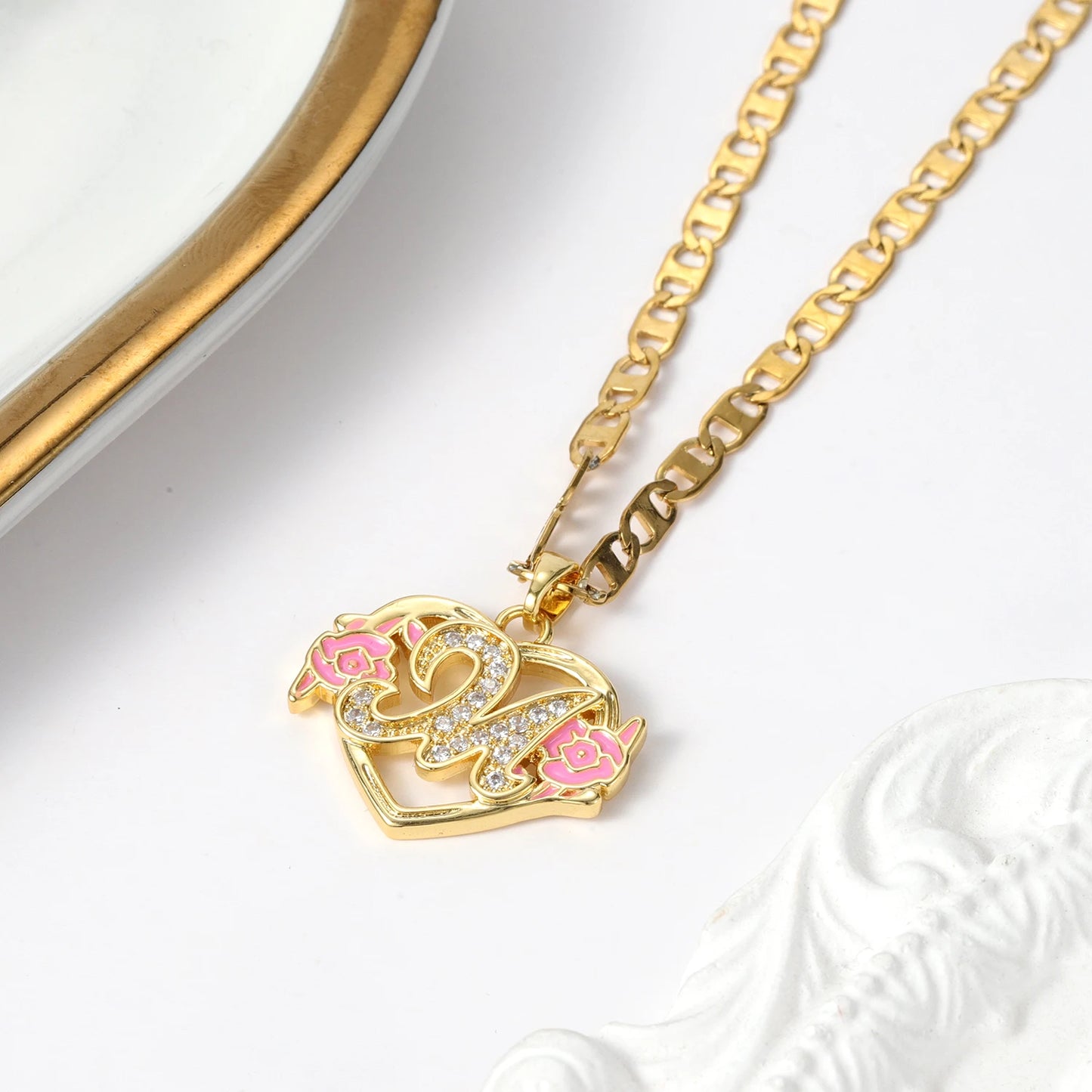 Sakura Heart Initial Necklace