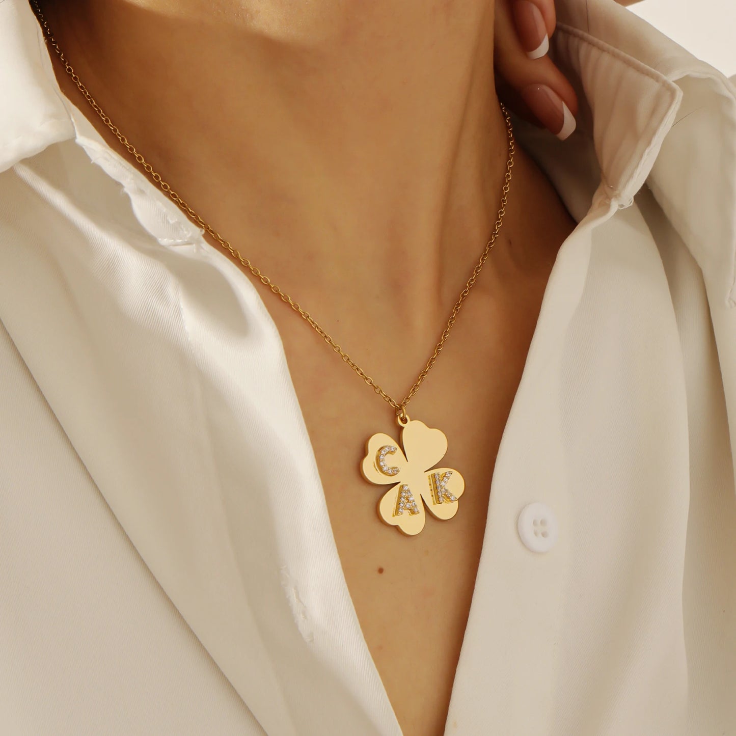 Lucky Clover Initial Necklace