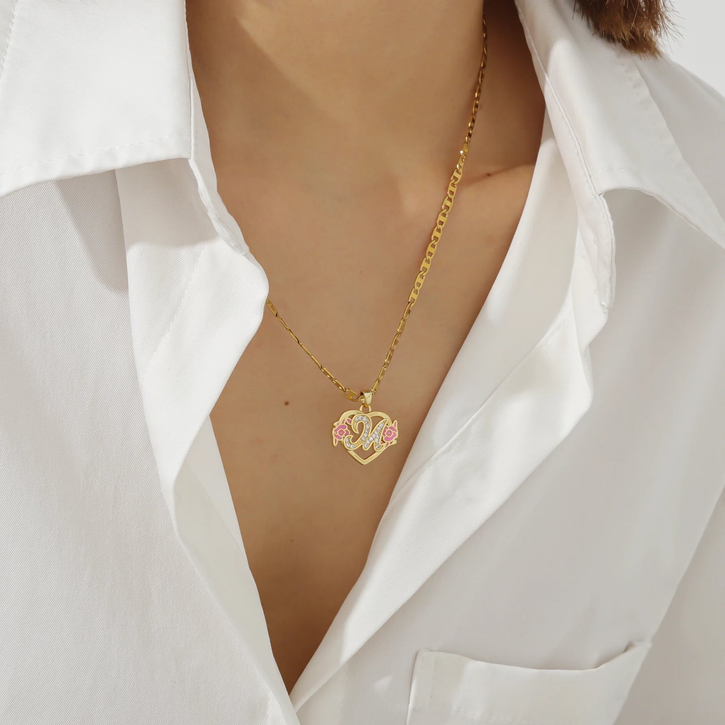 Sakura Heart Initial Necklace
