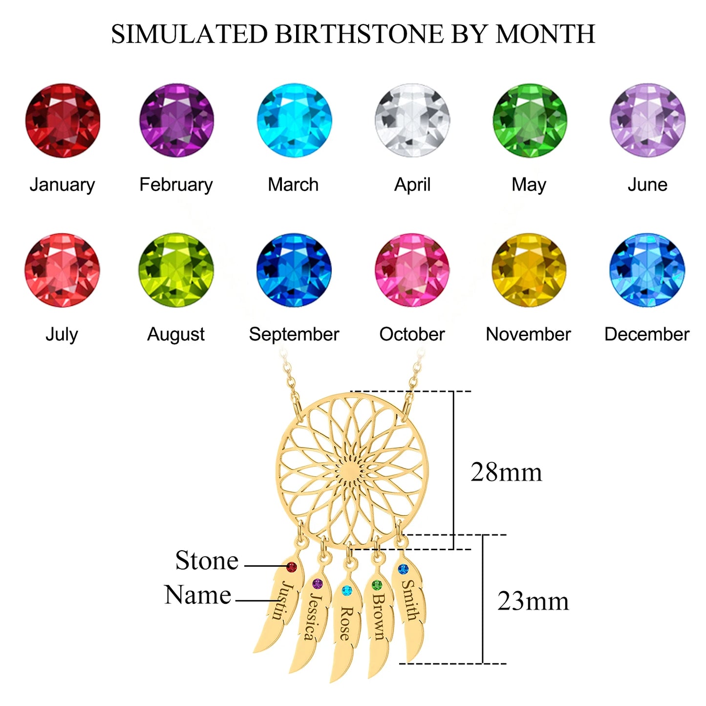 Dream Catcher Name Necklace With Birthstone