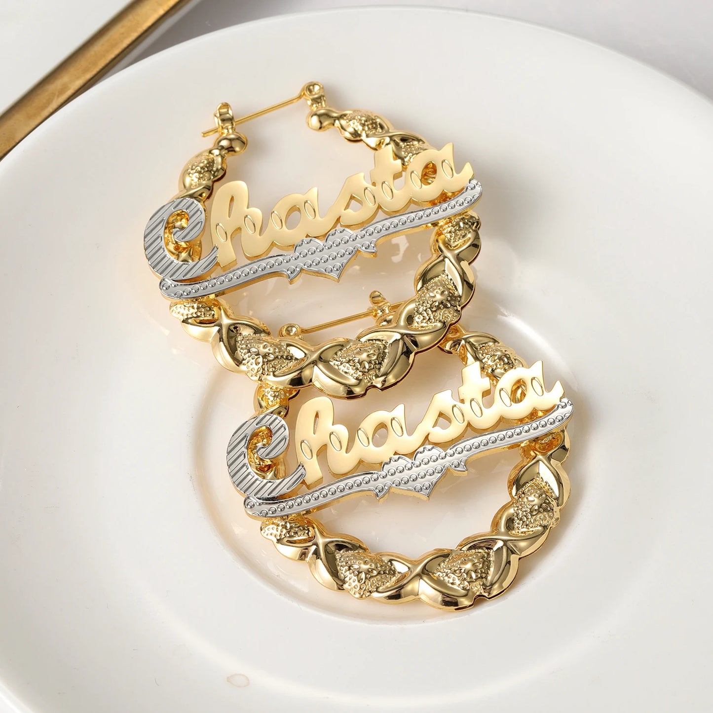 Multi Tone Hoop Name Earrings