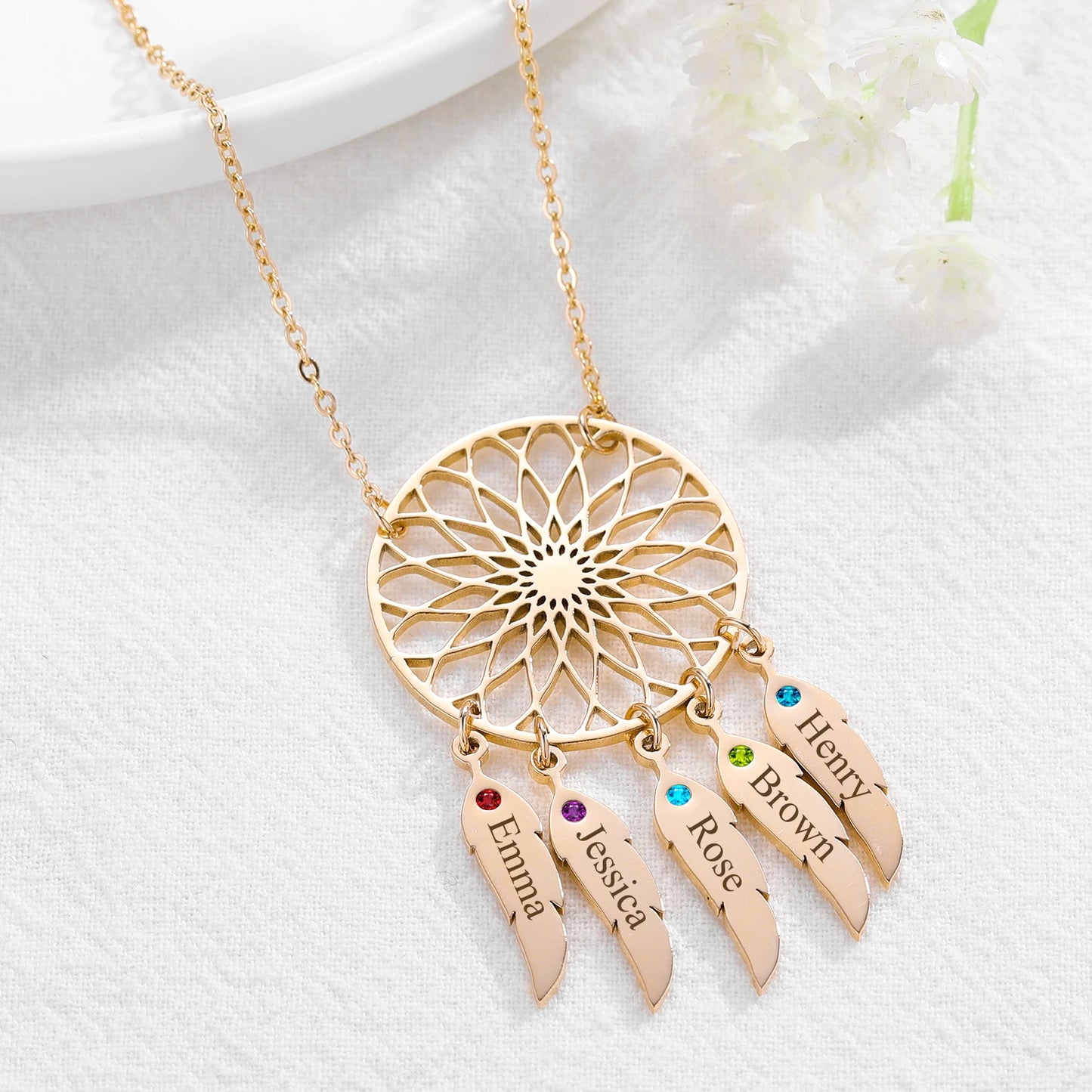 Dream Catcher Name Necklace With Birthstone