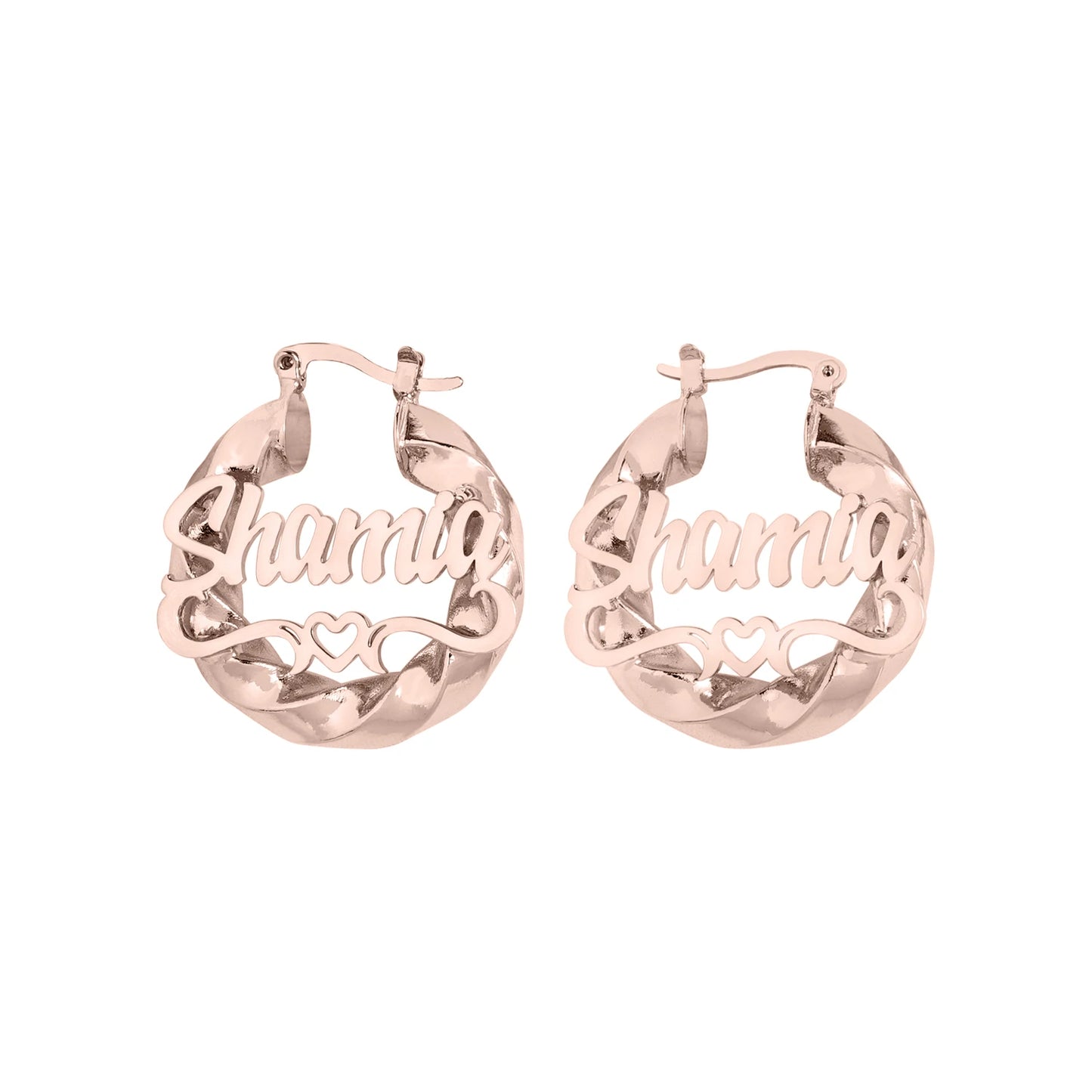 Twisted Hoop Heart Arch Name Earrings