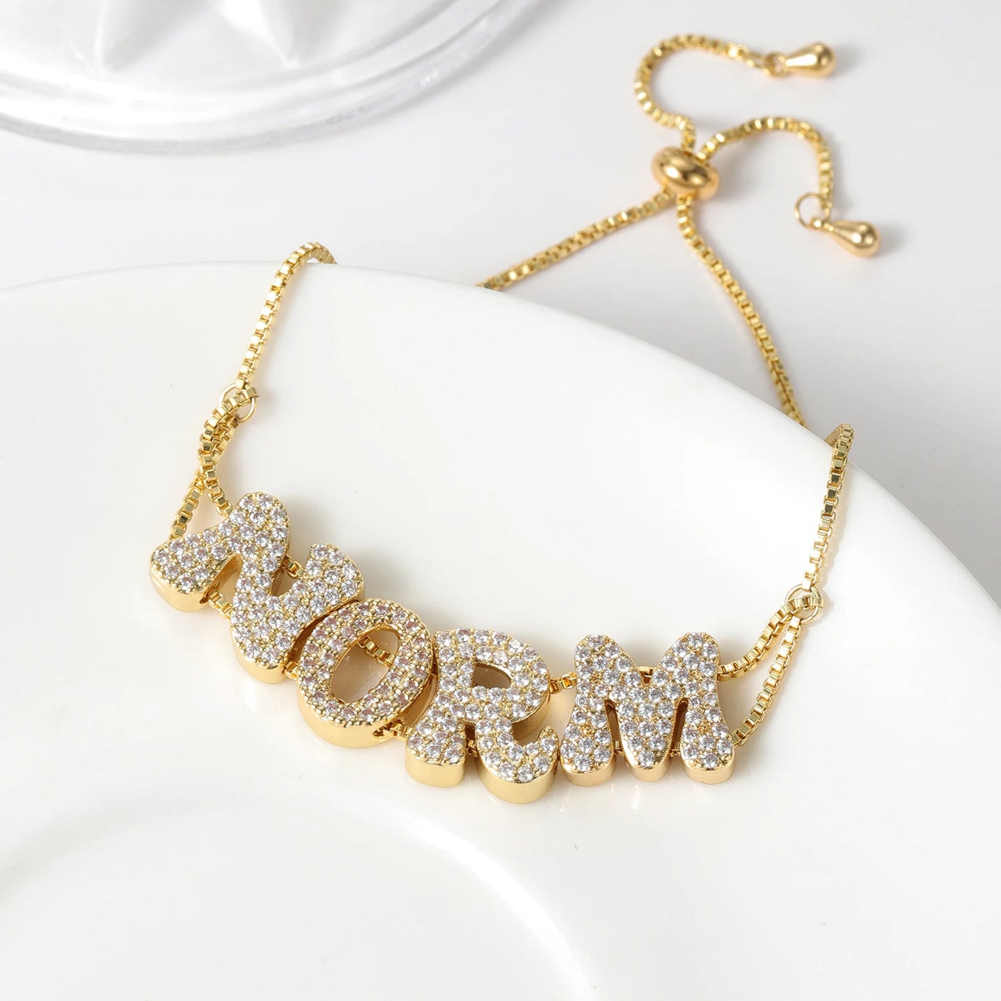 Crystal Encrusted Bubble Letter Name Bracelet