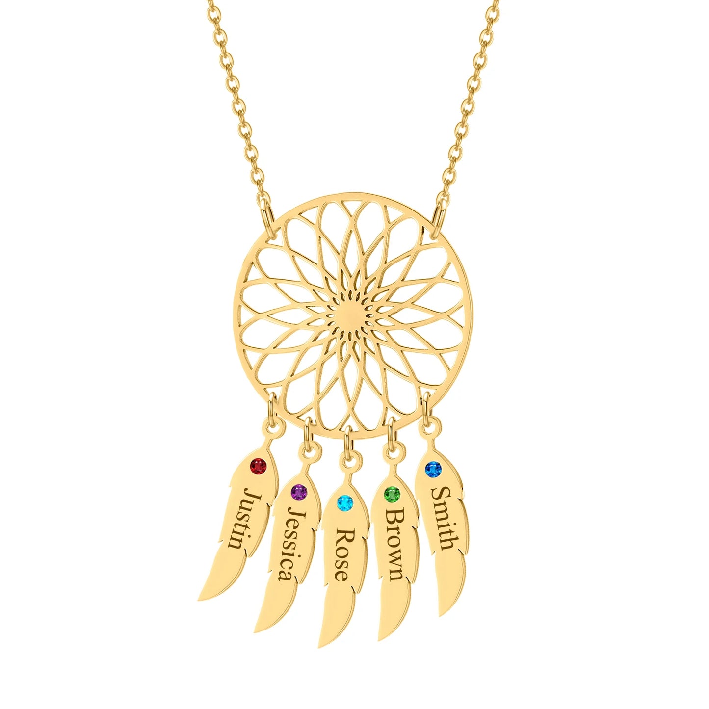 Dream Catcher Name Necklace With Birthstone