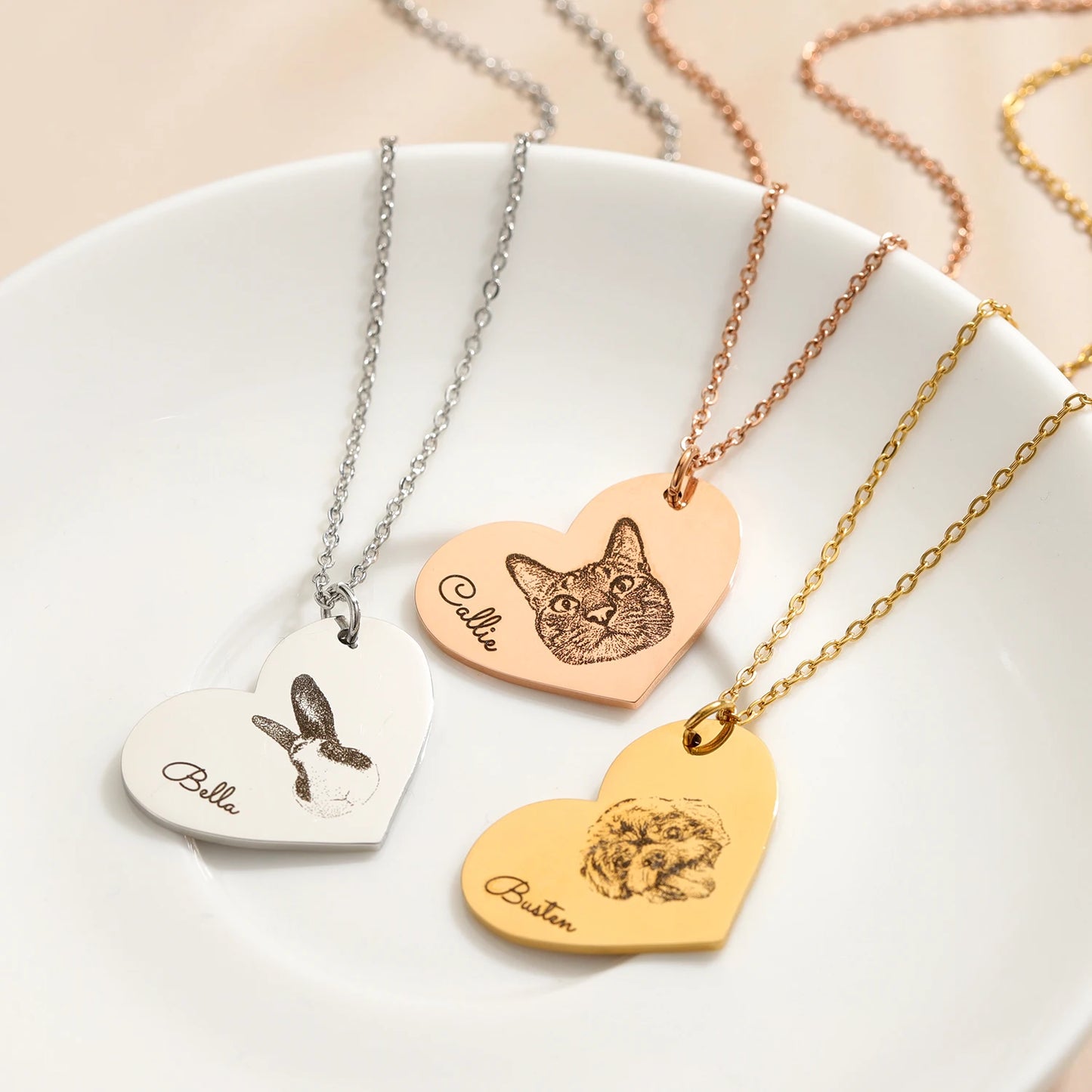 Heart Pet Portrait Name Necklace