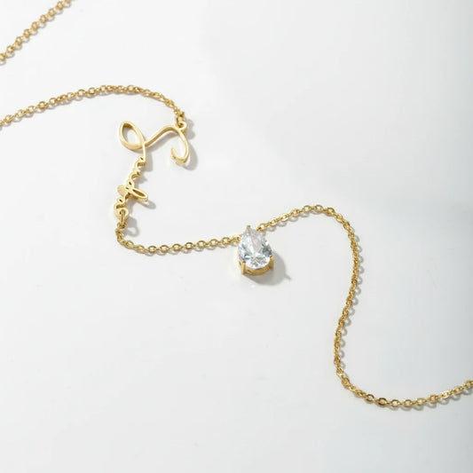 Birthstone Teardrop Name Necklace