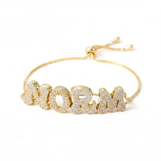Crystal Encrusted Bubble Letter Name Bracelet