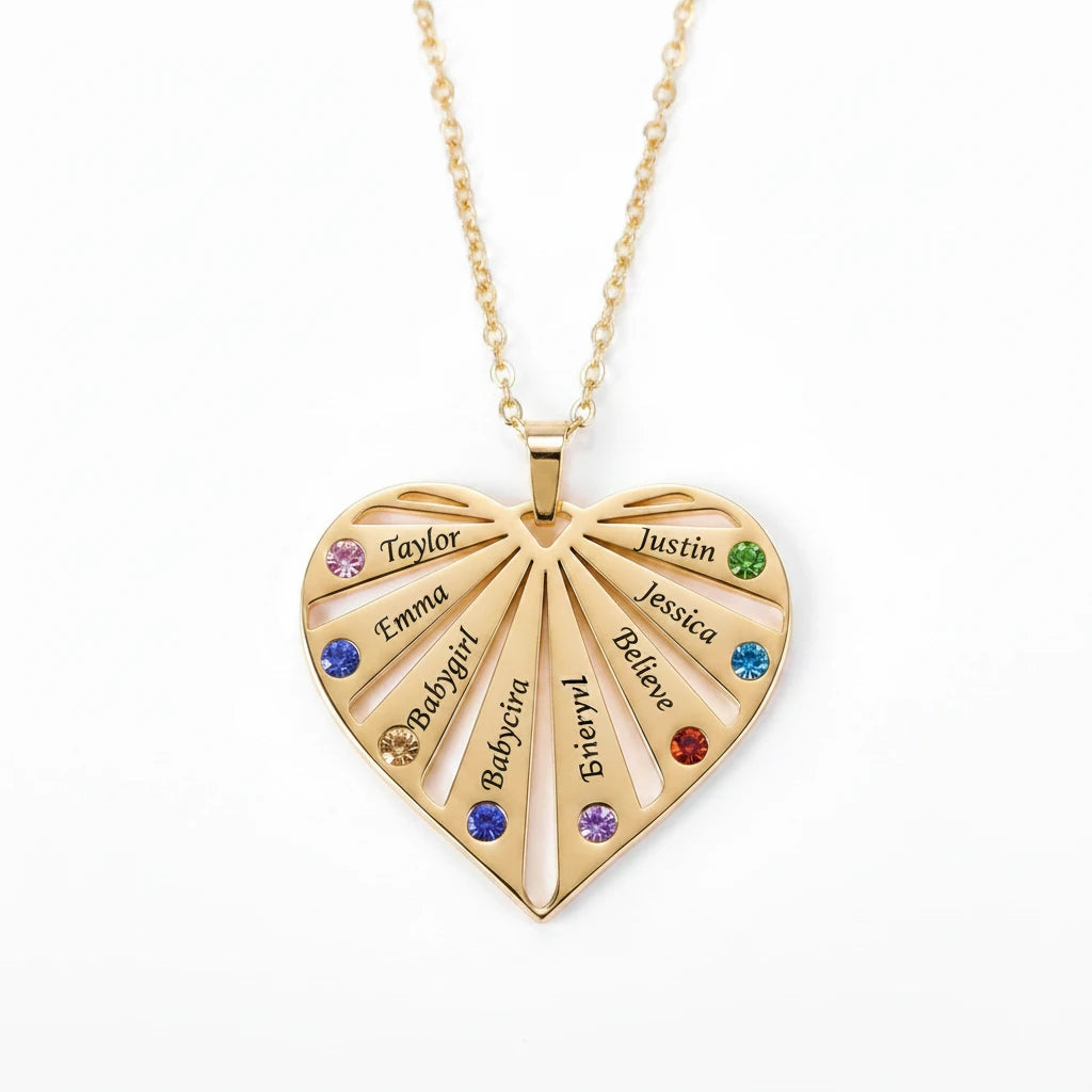 Family Heart Birthstone Name Necklace