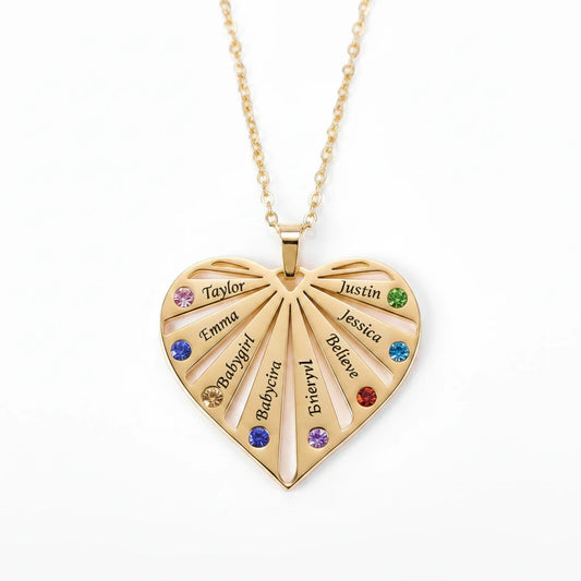 Family Heart Birthstone Name Necklace