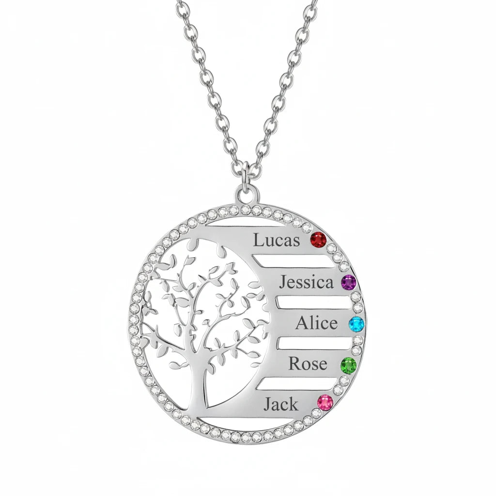 Tree of Life Birthstone Family Name Necklace