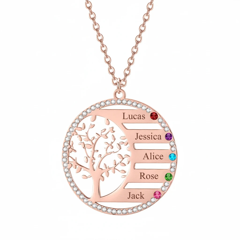 Tree of Life Birthstone Family Name Necklace
