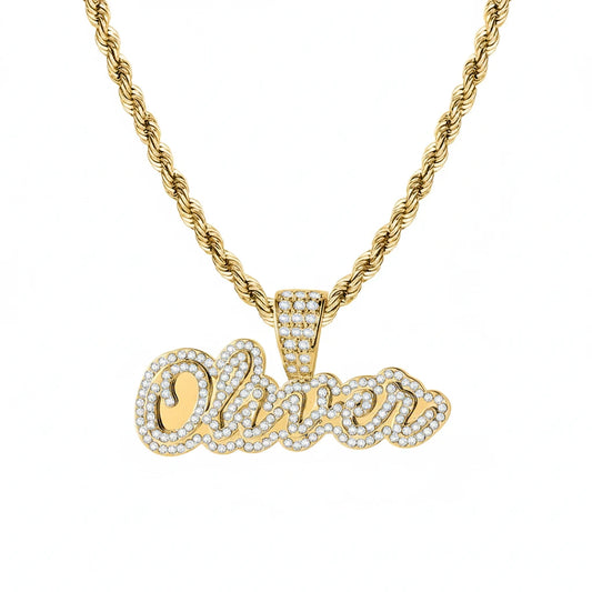 Rope Chain Crystal Encrusted Name Necklace