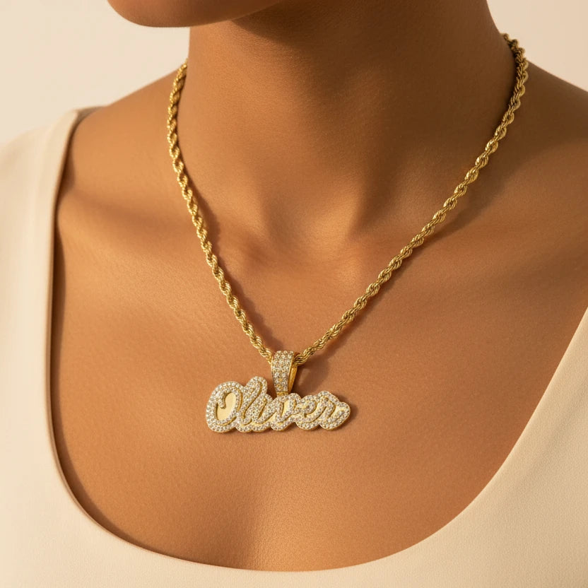 Rope Chain Crystal Encrusted Name Necklace