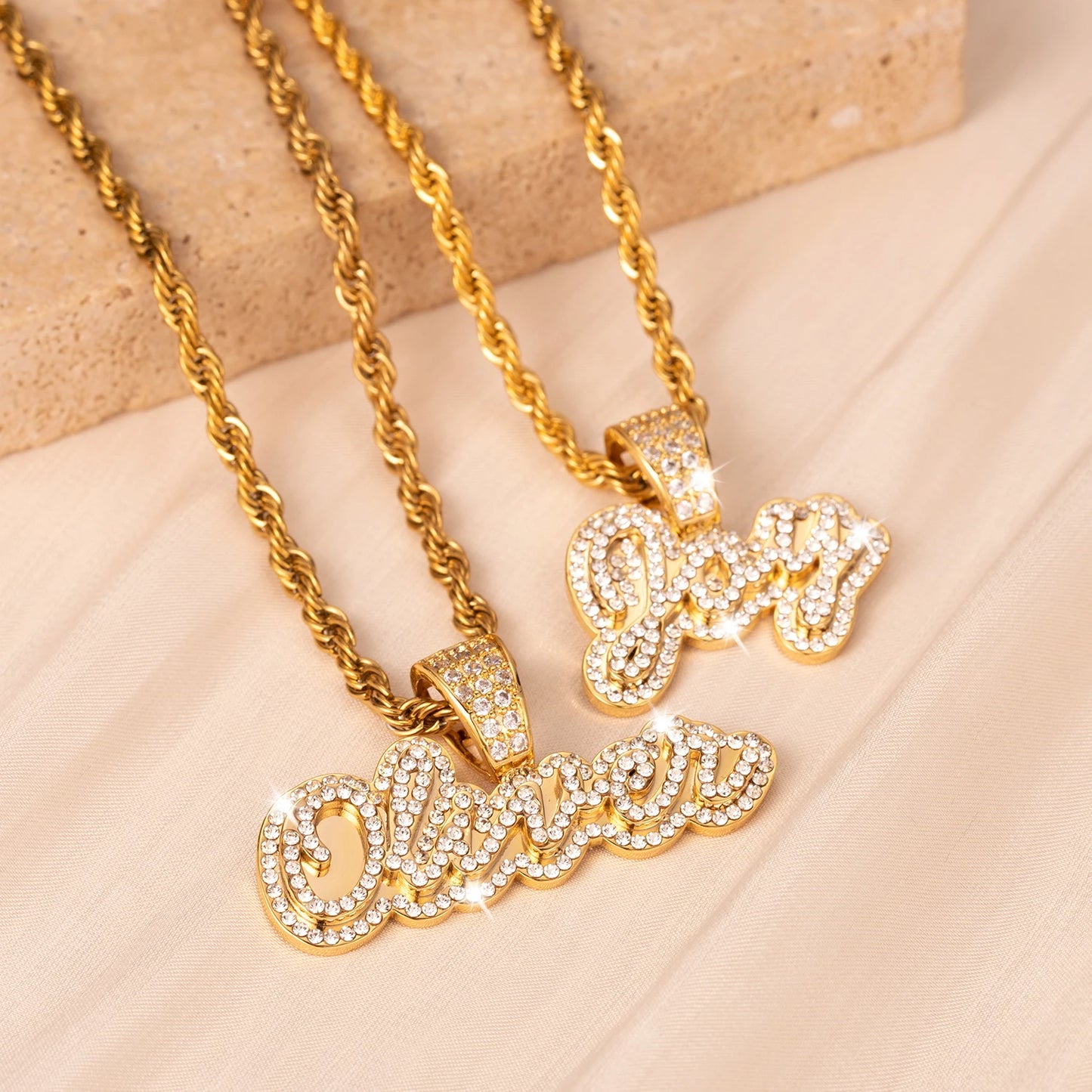 Rope Chain Crystal Encrusted Name Necklace