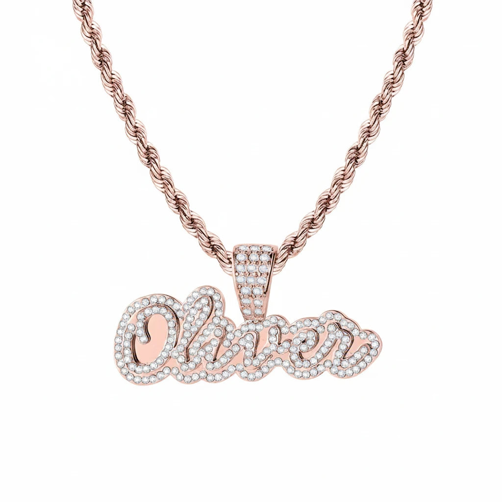 Rope Chain Crystal Encrusted Name Necklace