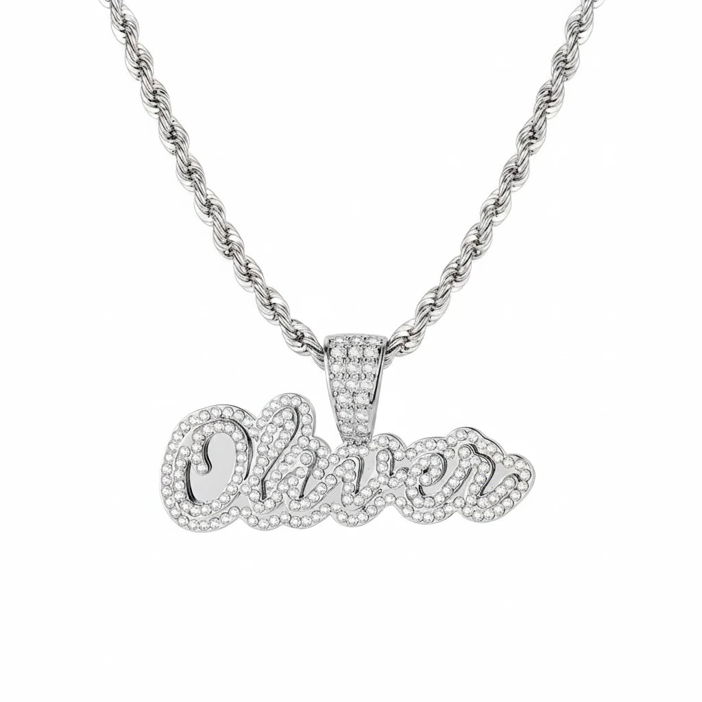 Rope Chain Crystal Encrusted Name Necklace